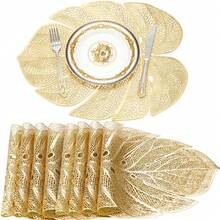 5 Pieces Wedding Leaf Placemat Metal Plastic Placemat Pressed Vinyl Table Mat Tropical Leaf Dining Table Mat For Dining Wedding Decoration Dining Table Decoration (Gold) - Multicolor - View 2