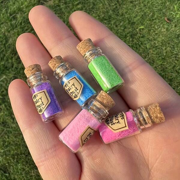 5pcs Miniature Fairy Sparkle Bottles - Colorful Glitter Filled Mini Glass Bottles With Cork Stoppers, Suitable For Birthday, Graduation, Wedding, Birthday Party