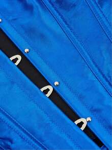 一件复古蓝色缎面心形领抹胸上衣，前扣后系带设计，优雅性感露肩连体衣，适合情人节、音乐节、婚礼、旅行和假期穿着。 - 藍色 - 查看 8