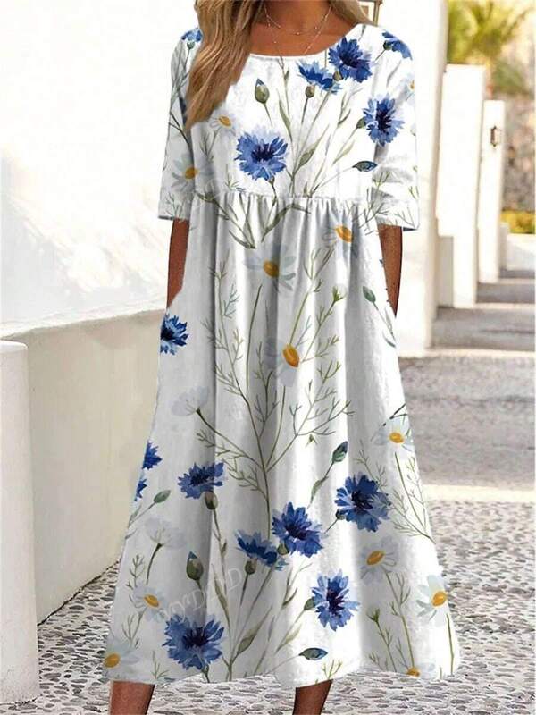 Rochie de vacanta in stil boho cu buzunar cu imprimeu floral de marime plus