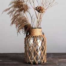 Jarrón de vidrio con estilo vintage tejido en red, jarrón transparente de vidrio para flores hidropónicas hecho a mano de forma creativa, para granja, boda, fiesta y decoración del hogar