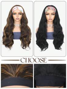 Tóc giả dài 24 inch, kiểu dáng gợn sóng, màu nâu sẫm pha vàng ombre, tóc giả dài tổng hợp dành cho phụ nữ và bé gái để mặc hàng ngày và dự tiệc (Màu nâu) - Nhiều màu - Xem 3