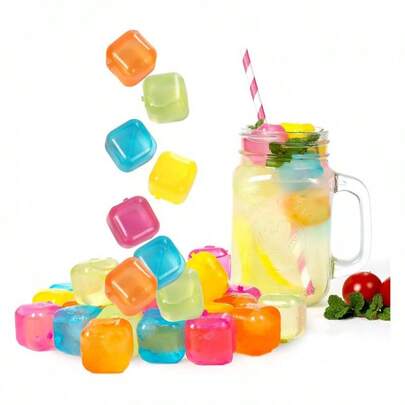 10/20/25件PE冰粒冰速溶冰块20件装冰块可重复使用塑料冰粒光面方形冰块，户外露营，厨房必需品，夏季冰饮必备品（颜色随机）