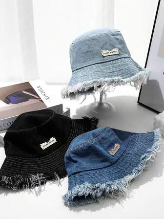 New Frayed Brim Small Face Bucket Hat For Women, Korean Style Sun Protection Bucket Hat Versatile For Spring/Summer