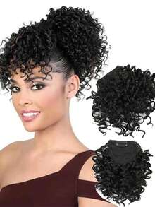 Kinky Curly Bangs Hair Topper For Afro Small Curl Clip In Fringe Hair Piece, Heat Resistant Synthetic Curly Top Hairpiece For Hair Loss & Thinning Hair Daily Wear, Halloween - Black - View 10