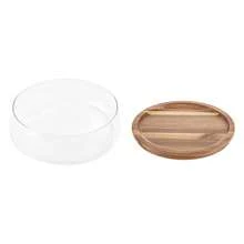 Rainaut Glass Bowl With Wooden Lid - Versatile Snack Serving Tray For Candy & Nuts, Round Food Storage Platter - Clear - View 3