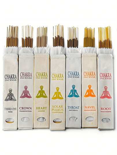 1 Caja, Incienso hecho a mano de 7 Chakras de Nepal, Incienso de plantas y hierbas, 7 aromas diferentes: sándalo, incienso, jazmín, hierba de limón, rosa, pachulí - Perfecto para yoga, meditación y decoración del hogar, Accesorios para quemador de incienso (Tiempo de quemado aproximado de 40 minutos)