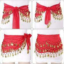 女士性感肚皮舞臀巾裹腰带舞者裙女表演服装亮片流苏舞会万圣节