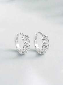 BALMORA A Pair Of Sterling 925 Silver Fashionable Elegant Cute Flower Ear Hoops Earrings For Women Daily Wearing Friendship Party Jewelry Gift