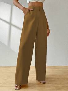 ADD WOMEN'S FASHION - AS1255 Women's Tailored Pants, High Waist, Palazzo, Sophisticated, Blogger, Social, Casual, Elegant, Palazzo Pants, High Waist, With Side Pockets, Romantic Fabric, Flare, Bell Bottom, Wide Leg, Sweatpants, Pants With Belt, Women's High Waist Jeans With Lycra Cotton Polyester Elastane, Premium Black Skinny Pants Women's High Waist With Lycra Elastane Black Jeans Black Twill Pants Women's Skinny Crepe Mesh Pants With Lined Belt High Waist Slim Quality, Women's Pants, Tailoring, Pantyhose, Crepe Pants, Jeans, Jogger, Denim Jacket, Linen, Women's Wide Leg Pantaloons, Monsca Zipper, Women's High Waist Jeans To The Navel With Elastane Lycra Women's Clothing, Wide Leg Pants, Duna With Modern, Stylish, Light, Comfortable, National Shipping, SHE Discounts (IN) - Rỉ Nâu - Xem 3