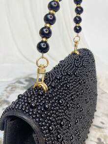 Women Pearl Formal Handbag, Shiny Fashion Evening Clutch For Wedding, Party - Black - View 9