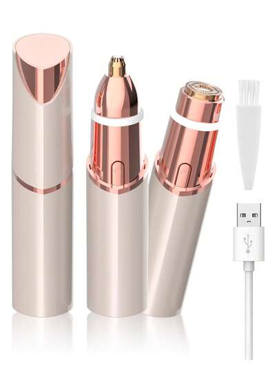 2-In-1 Facial Hair Remover & Eyebrow Trimmer, Portable Facial Epilator, Rechargeable Women's Travel Shaver, Bikini Trimmer, Unisex, For Facial, Lip, Chin, Underarm, Body Hair, 180mAh Battery Capacity