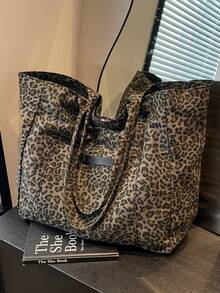 Funky Fashionable Stylish Leopard Print With Adjustable Strap Large Capacity Tote Bag, Everyday Bag, Etc. Perfect For Daily Use - Suitable For Traveling, Work Or Shopping,University, College Classroom , Commute,School, Etc. For Women, Rookies & White-Collar Workers,Girl, College Students,Young Girl - Coffee Brown - View 1