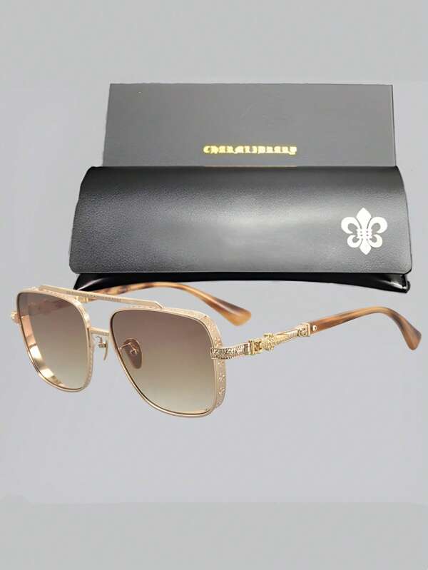 CHARMLIBRARY 2025 New Fashion Retro Pilot Luxury Titanium Fashion Glasses For Men, High Quality Brand Outdoor Driving Fashion Glasses With Rhombus Pattern, Luxury Retro Fashion Casual Tortoiseshell Fashion Glasses With Black Frame And Gold Decoration, Includes Fashionable Glasses Case And Cleaning Cloth For Summer Beach Vacation,Outdoor,Travel