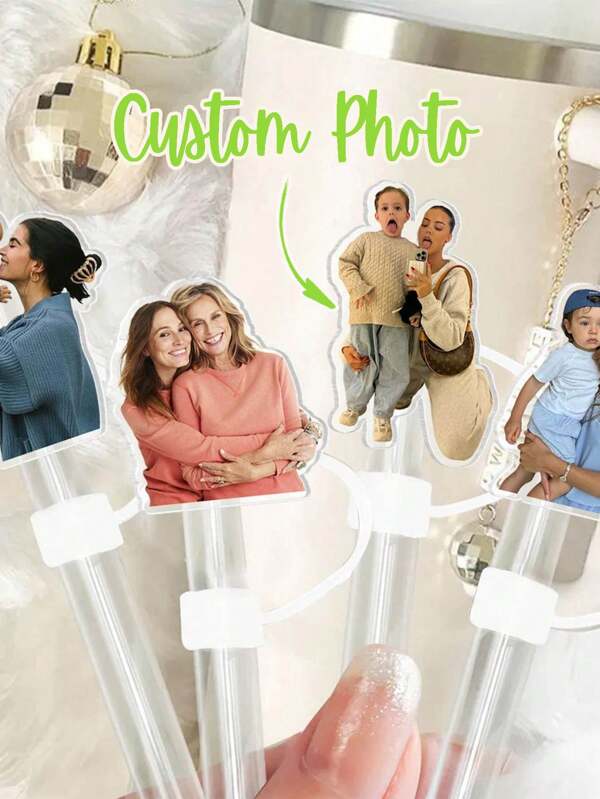 1pc Customized Acrylic Straw Topper, Personalized Photo, Silicone Straw Cap With Acrylic Pendant, Fit For 30 & 40oz Tumblers, Reusable Straw Protector Decorative Accessories For Water Bottle, Personalized Mother's Day Gift For Mom, Custom Child Photo Straw Lid, Cup Accessory Straw Lid, Gift For Grandma, Gifts For Him/Her - Customized Straw Lid For 30 40oz Tumblers, Tumbler Lid - Ideal Cup ID Accessory