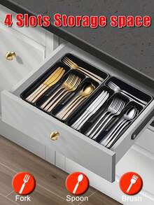 1pc Flatware Organizer Box, Cutlery Tray, Kitchen Drawer Storage Organizer Divider, Made Of Plastic PP Material, Suitable For Storing Cooking Utensils, Knives, Forks, Spoons, Chopsticks On Countertop Or In Cabinets, Back To School Supplies