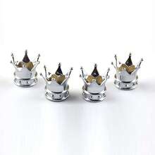 Set de 4 tapas de válvula en forma de corona real, diseño creativo de corona real para cubrir las válvulas de los neumáticos, tapas de aire a prueba de polvo de plástico para ruedas de vehículos, compatibles con coches, motos y bicicletas