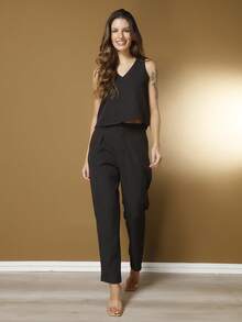 Tailored Set Elegant Set Set Of Palazzo Pants And Blouse - 黑色 - 查看 1