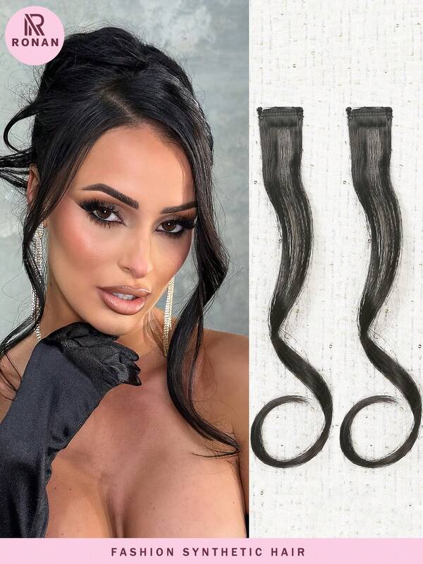 2PCS 14 polegadas sintético encaracolado clip-in franja preta para mulheres dois lados franja extensão de cabelo com parte do meio franja falsa