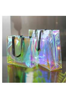 2/5pcs Transparent Iridescent 4-D-Ring Minimalist Multi-Purpose Shoulder Tote Bag, Suitable For Summer Outdoor Sports, Beach, Outdoor Activities Gift Bags - Multicolor - View 2