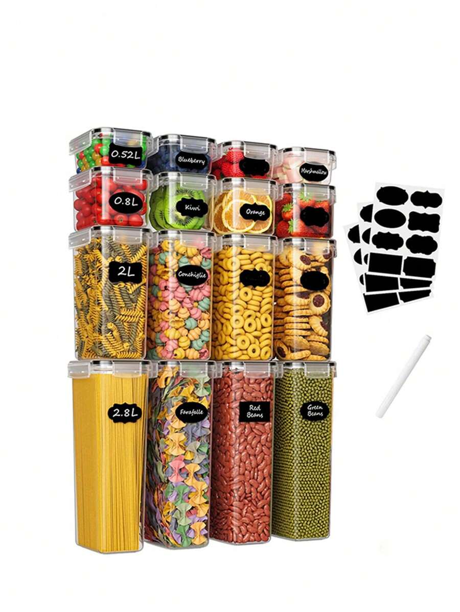 6/7/9/10/12/18pcs Airtight Food Storage Containers With Labels And Markings , Capacity For Grains, Pasta, Flour, Sugar - Dishwasher  - Perfect For Back-To-School, College, And Kitchen Organizations,Storage And Organization,Local Warehouse,Organization And Storage,Christmas Stuff - Đen và trắng - Xem 1