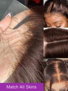 CEXXY Perruques en dentelle frontale droites marron chocolat #4 13*4 pour femmes, perruques 100% cheveux humains marron, perruques brésiliennes pré-épilées en cheveux humains naturels marron pour femmes, densité 180%