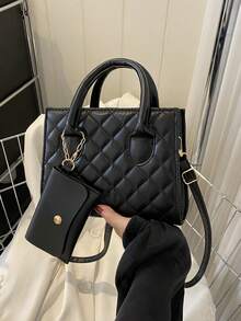 2pcs Fashion Simple Solid Color Quilted Handbag Set - Green - View 10
