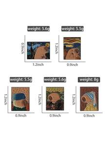 5Pcs Creative Capybara Van Gogh Oil Painting Enamel Pins Backpack Clothes Lapel Badge Cartoon Animal Accessories Gift For Friends