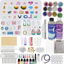 Epoxy Resin Mold Jewelry Making Kit, Including Alphabet Silicone Molds, Earring & Pendant Silicone Molds, Casting Tools, Resin Dripping Molds, Decorative Silicone Molds For Stars, Hearts, LOVE, Snowflakes, Circles, Suitable For Chocolate, Jelly, Cookies. Also Includes Random Color Glitter, Resin Colorant, 200ml AB Resin Glue Set (Pre-Mixed, Quick Curing, High Clarity, Durable, Low Odor), For DIY Jewelry, Keychains, Ornaments