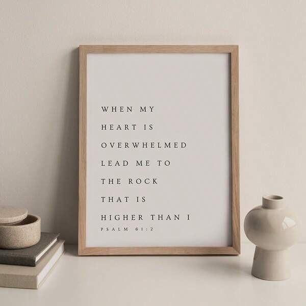 1pc Psalm 61:2, When My Heart Is Overwhelmed Scripture Wall Art Picture Bible Verse Prints Canvas Paintings Modern Christian Posters Minimalist Decor For Bedroom, Living Room, Or Dorm Room Decor Gift For Her Unframed Or Framed