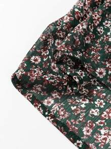 Acelitt Summer Ditsy Floral Shirred Front Patchwork Lantern Sleeve Dress