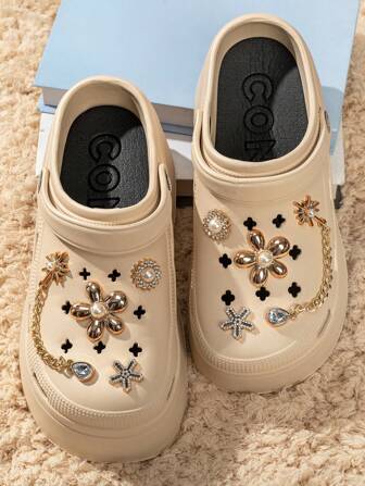 女士穿孔鞋，采用 DIY 手工亮片和朋克风格厚底镂空设计，舒适花园鞋