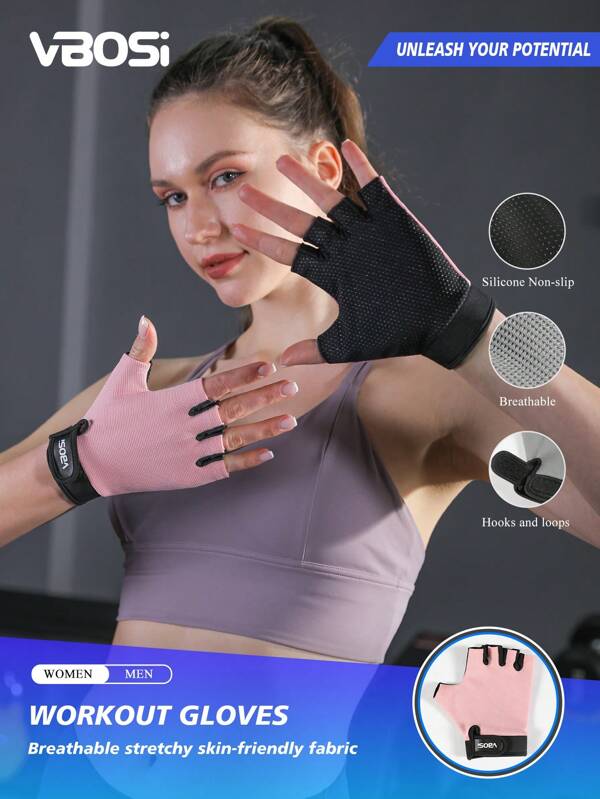 VBOSI 1 Pair Unisex Adjustable Anti-Slip Half-Finger Workout Gloves Lightweight For Cycling, Fitness & Weightlifting Gym Accessories, Sport, Gym, Home Exercise, Women's Gym Gloves, Boxing Gloves, Gym Gloves, Gym Gloves, Men's Gym Gloves