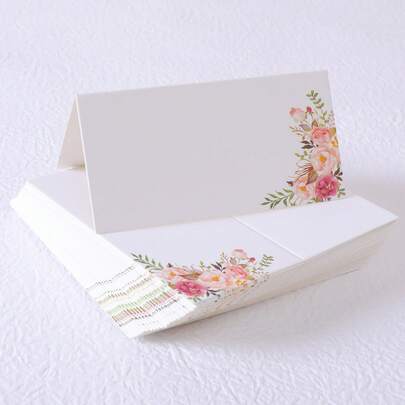 10/20/50pcs Pink Peony Tent Cards, Floral Table Seating Place Cards, Buffet Food Labels, Name Guide Cards, Folding Number Seat Assignment Tags, Suitable For Baby Shower, Wedding, Party, Banquet