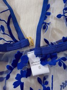 2 件套女士性感碎花网眼前开襟睡衣套装，适合约会、节日派对外出的内衣套装，清凉浅蓝色 - 藍色 - 查看 8