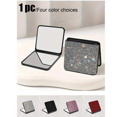 奢华闪耀钻石便携式双面折叠唇膏镜 - 随时随地补妆的完美之选，闪耀水晶便携式折叠化妆镜 - 双面方形设计，方便放入手提包，镶嵌闪耀钻石的便携式折叠镜，高清双面口袋镜，多种钻石颜色可选，价格实惠，适合作为圣诞礼物，化妆品，化妆工具，平价宝石，礼物，女士礼物，圣诞礼物，赠品，旅行，廉价好物，旅行必备