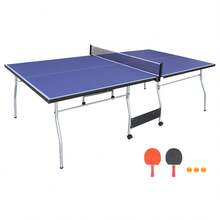 8ft Mid-Size Table Tennis Table Foldable & Portable Ping Pong Table Set For Indoor & Outdoor Games With Ping Pong Net, 2 Table Tennis Paddles And 3 Balls