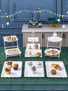 Set de 2 piezas de plataformas para pasteles de plástico blanco, set de plataforma de 3 niveles para exhibir magdalenas, galletas, postres y 1 pieza de bandeja para postres, adecuado para baby showers, tés, bodas, fiestas de cumpleaños, revelación de género, decoraciones de baby shower