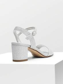 Women's Low Block Heel Sandals With Buckle - 銀色 - 查看 7