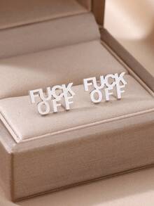 1pair Personalized Creative Letter Stud Earrings, Unisex - Silver - View 1