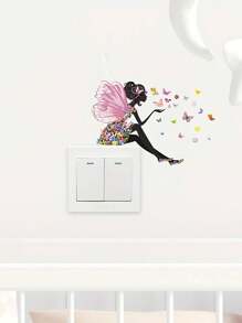 1 pièce/3 pièces/5 pièces Stickers muraux de fée et de papillon fantaisie - Autocollants de lampe amovibles et colorés, compatibles avec les interrupteurs, décorations finition mate pour la chambre à coucher et le salon, décoration imaginative pour la maison, tapis de bain, tapis de sol, décoration d'automne, accessoires de salle de bain