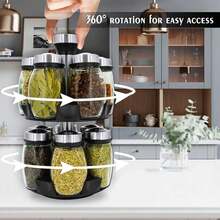 Revolving Spice Rack Organizer - Spinning Countertop Herb And Spice Organizer With 6 And 12 Glass Jar Bottles (Not Include Spices )