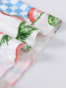 2 件套女士花叶印花休闲口袋纽扣睡衣套装，适合夏季和所有季节 - 杏色 - 查看 8