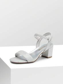 Women's Low Block Heel Sandals With Buckle - 銀色 - 查看 2