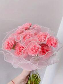 3片装仿珍珠薄纱花卉包装纸，多功能礼品花束包装用品，鲜花包装网，礼品包装网，花卉装饰，蛋糕薄纱婚礼包边DIY波浪薄纱蕾丝鲜花玫瑰花束绑扎花艺师浪漫装饰包装薄纱丝带波浪 - 彩色 - 查看 5