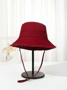 1pc Women's Drawstring Frayed Bucket Sun Hat, Soft Fabric, Windproof, Sunshade, Outdoor Fashion, Gift - Multicolor - View 19