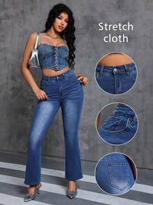 Pantalones vaqueros con botones frontales y bolsillos casuales, para uso diario