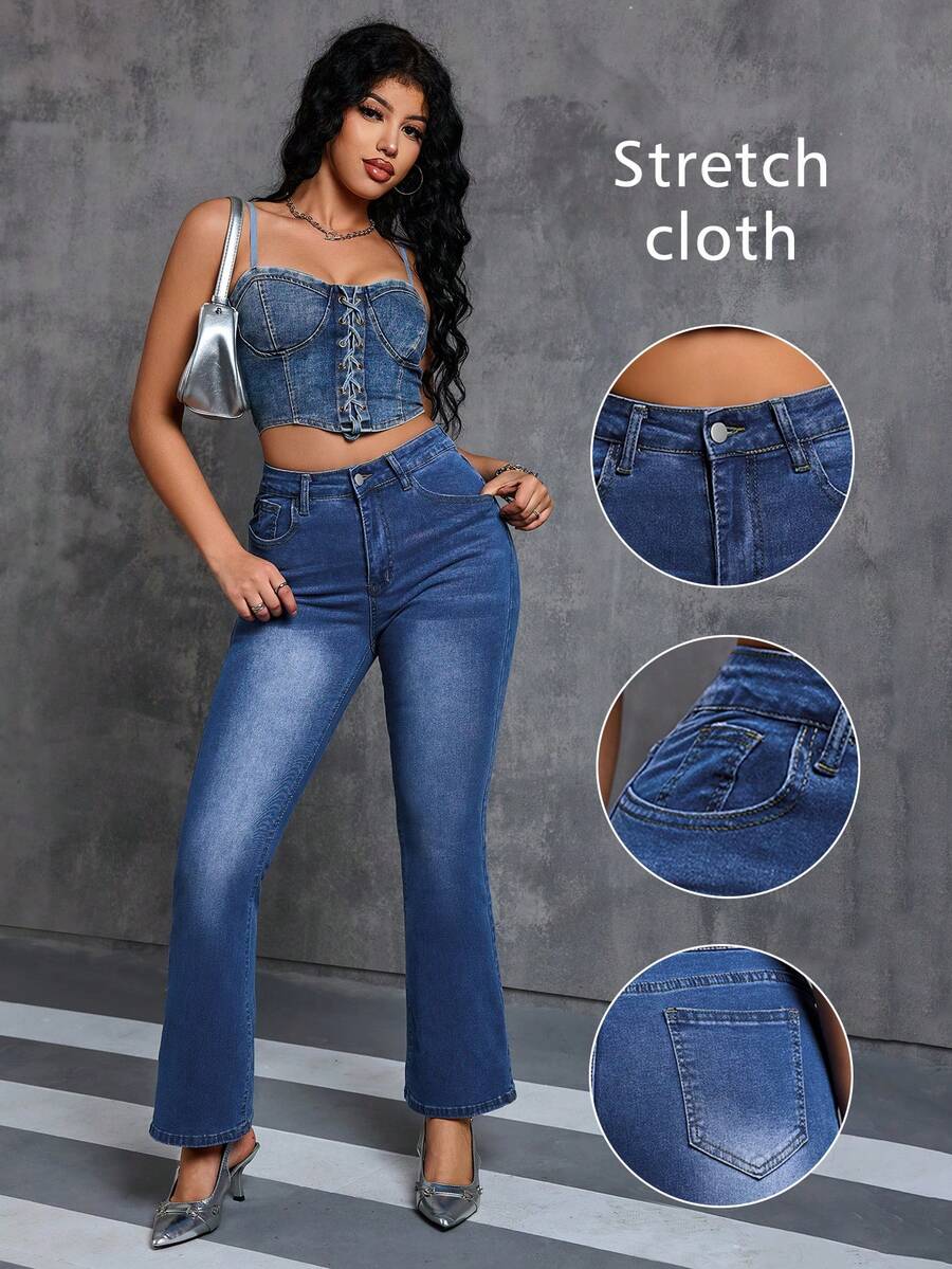 Pantalones vaqueros con botones frontales y bolsillos casuales, para uso diario