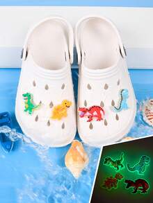 Fashionable Versatile Kids Fluorescent Dinosaur Accessory Clogs, Lightweight Suitable For Outdoor Wear - White - View 5