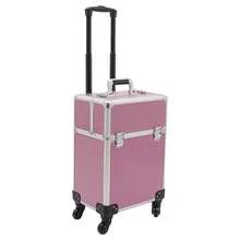 Rolling Makeup Train Case, Cosmetic Trolley With Keys, Hairdressing Travel Case - Pink - View 11